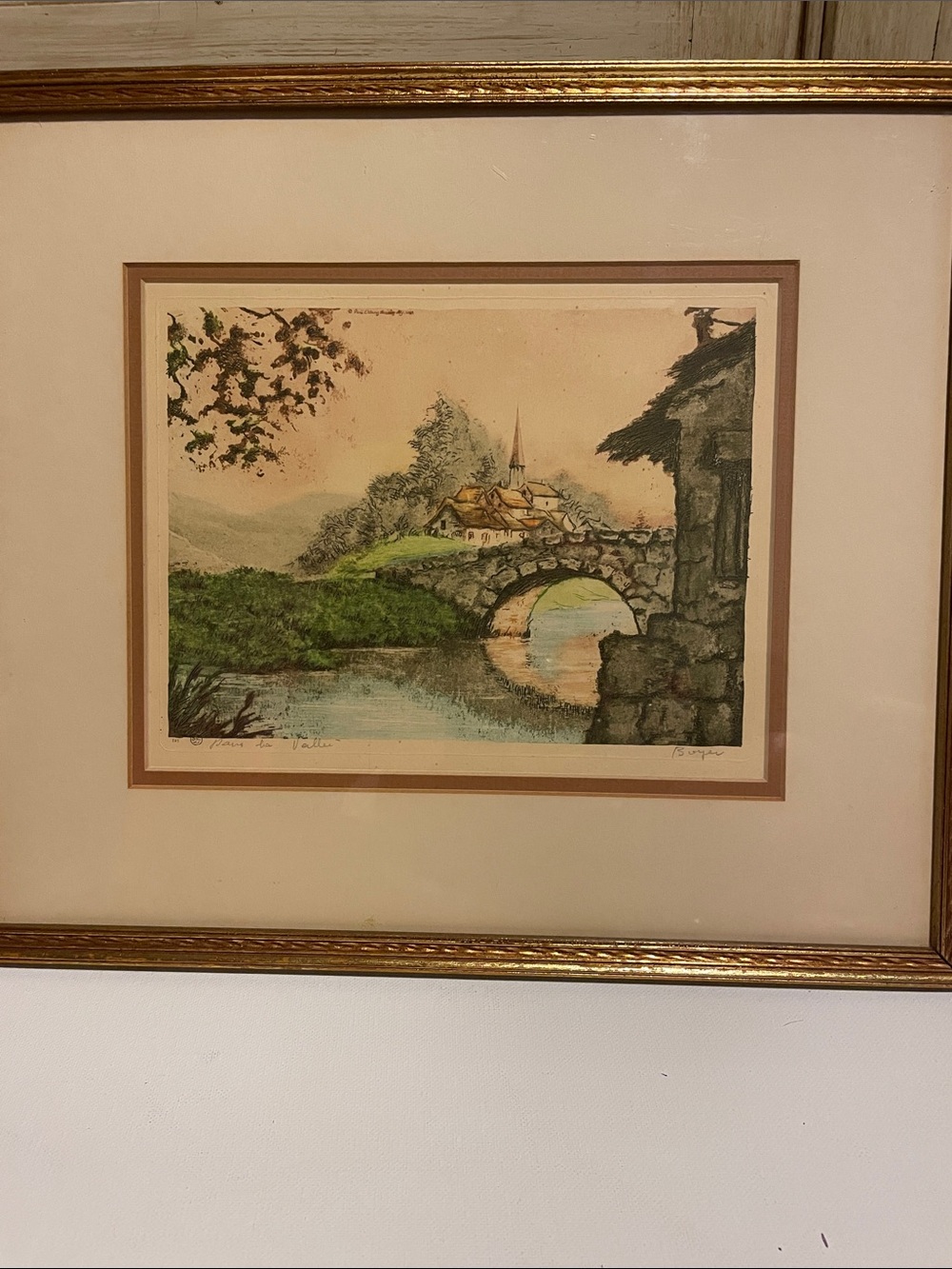 Gold Framed Scenic Etching by C Boyer In the Valley